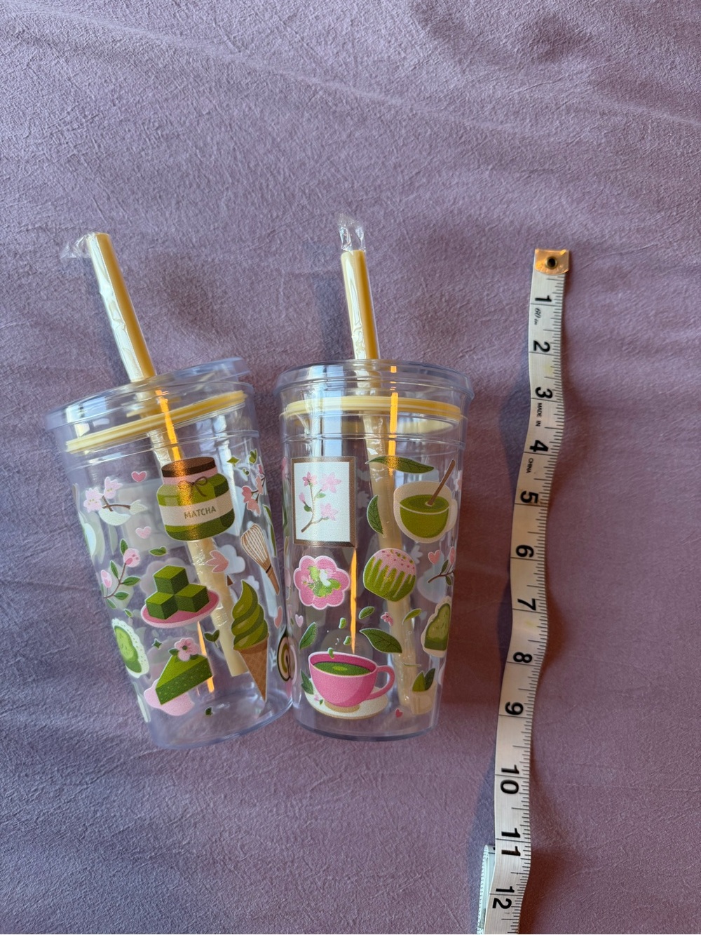 Matcha-Themed Reusable Tumbler Set with Straws - Green & Pink